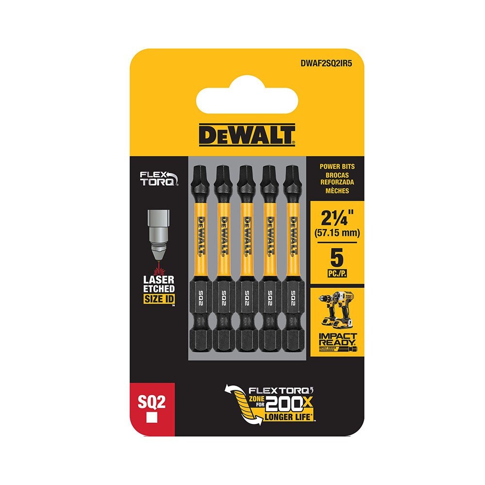 DeWalt DWAF2SQ2IR5 SQ2 FLEXTORQ 1/4 x 2-1/4in Impact Driver Bits, 5-Pack - 2