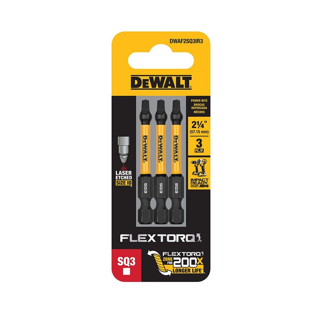 DeWalt DWAF2SQ3IR3 SQ3 FLEXTORQ 1/4 x 2.25in Impact Driver Bits, 3-Pack - 2