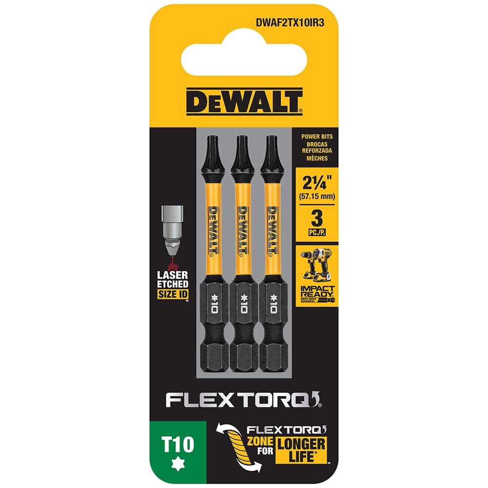 DeWalt DWAF2TX10IR3 T10 FLEXTORQ 1/4 x 2.25in Impact Driver Bits, 3-Pack - 2