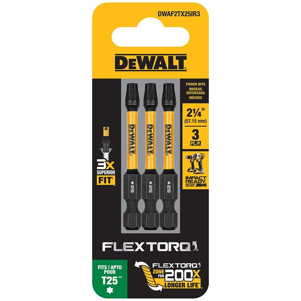 DeWalt DWAF2TX25IR3 T25 FLEXTORQ 1/4 x 2.25in Impact Driver Bits, 3-Pack - 2