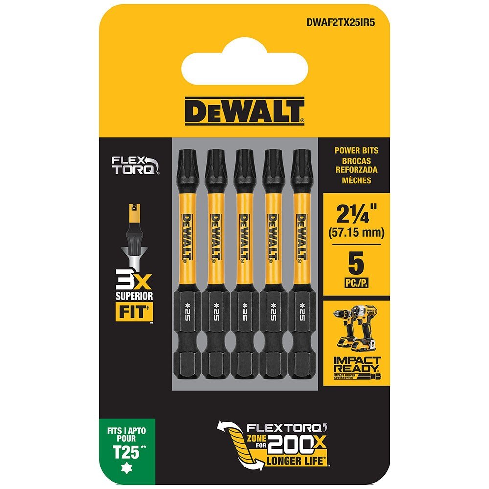 DeWalt DWAF2TX25IR5 T25 FLEXTORQ 1/4 x 2-1/4in Impact Driver Bits, 5-Pack - 2