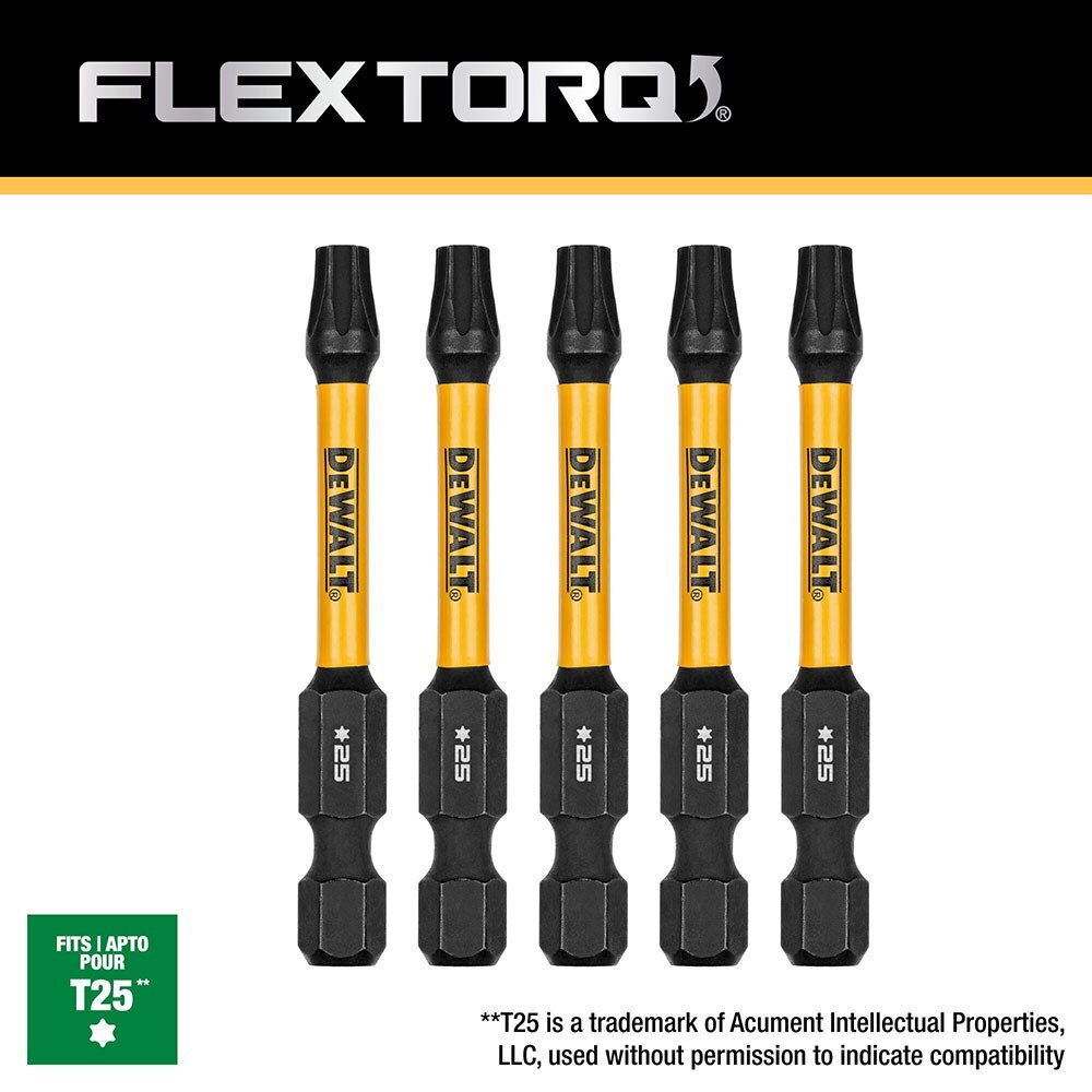 DeWalt DWAF2TX25IR5 T25 FLEXTORQ 1/4 x 2-1/4in Impact Driver Bits, 5-Pack - 4