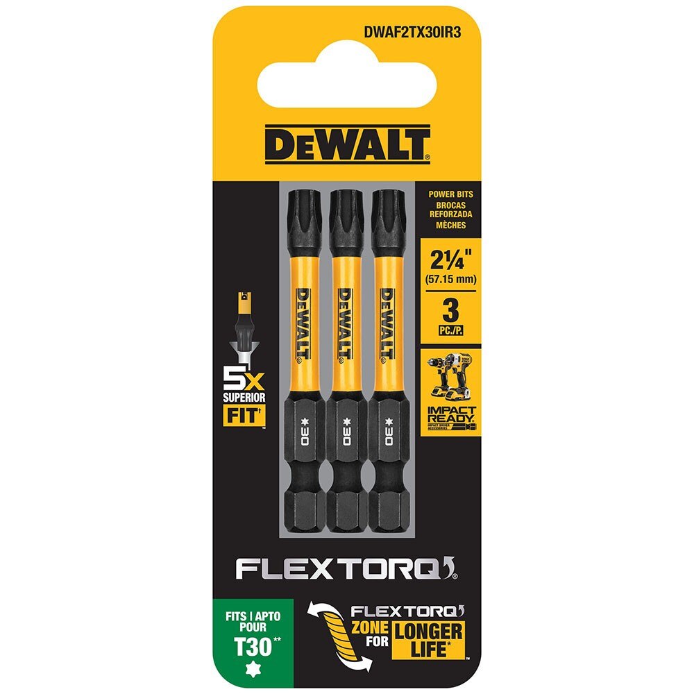 DeWalt DWAF2TX30IR3 T30 FLEXTORQ 1/4 x 2.25in Impact Driver Bits, 3-Pack - 2