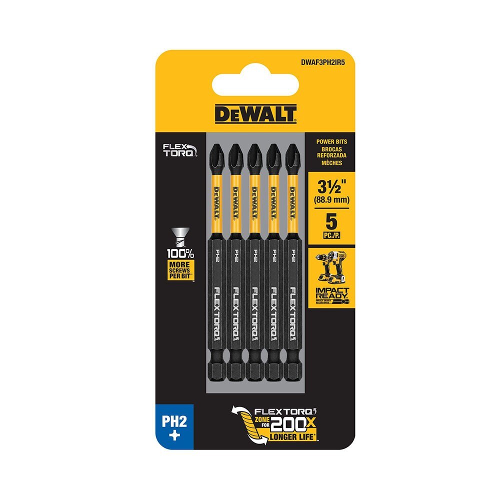 DeWalt DWAF3PH2IR5 PH2 FLEXTORQ 1/4 x 3-1/2in Impact Driver Bits, 5-Pack - 2