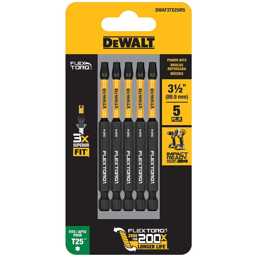 DeWalt DWAF3TX25IR5 T25 FLEXTORQ 1/4 x 3-1/2in Impact Driver Bits, 5-Pack - 2