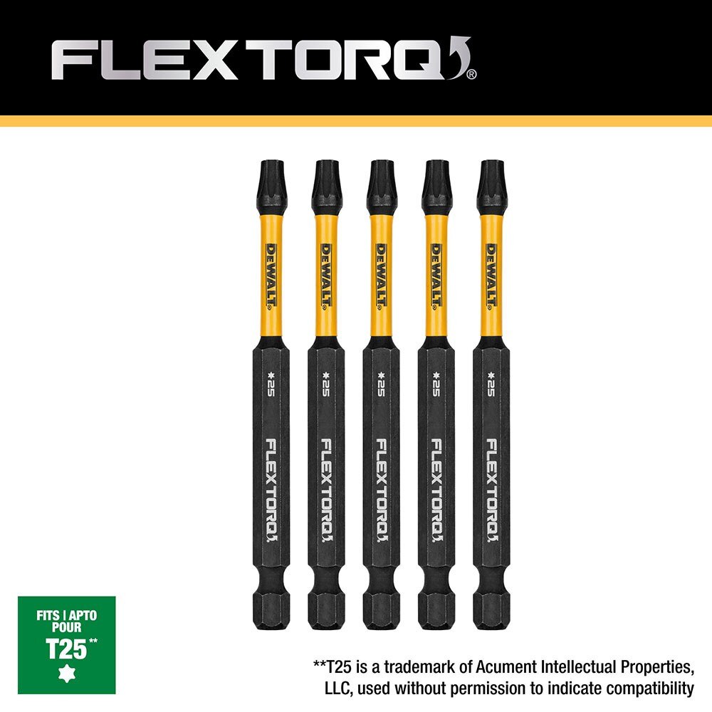 DeWalt DWAF3TX25IR5 T25 FLEXTORQ 1/4 x 3-1/2in Impact Driver Bits, 5-Pack - 4