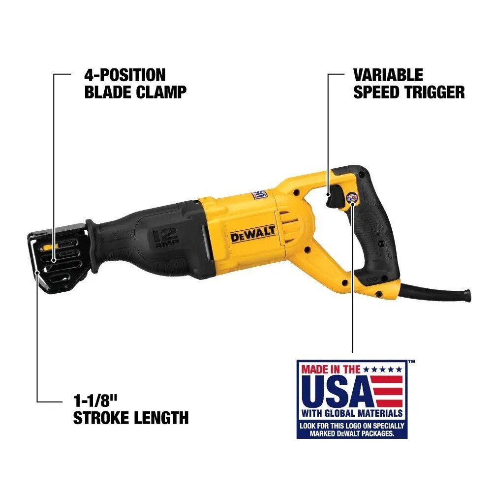 Dewalt DWE305 12 Amp Keyless Variable Speed Corded Reciprocating Saw - 4