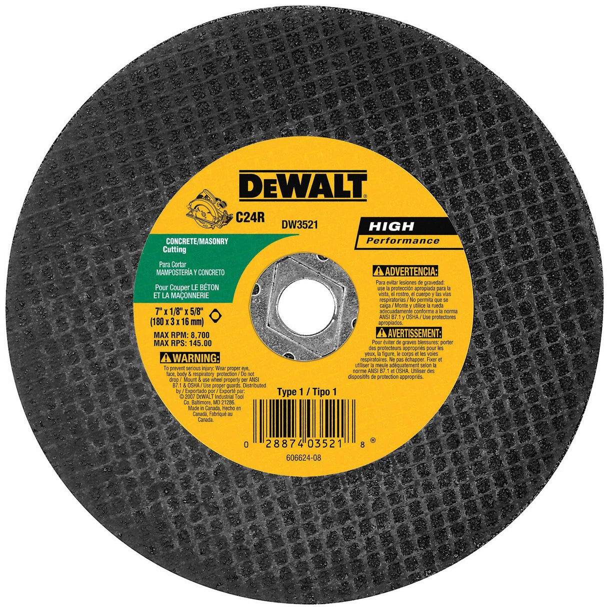 DeWalt DW3521 7" x 1/8" Concrete/Masonry Abrasive Saw Blade - Bulk