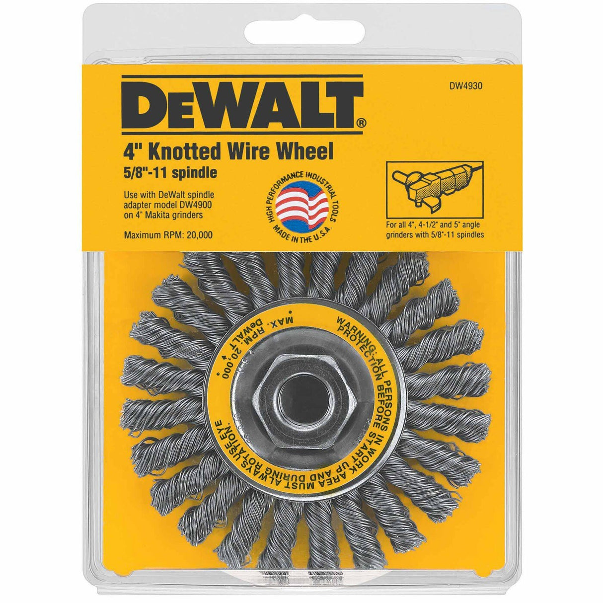 DeWalt DW4930 4" Full Cable Twist Wire Wheel / Carbon Steel 5/8"-11 Arbor .020