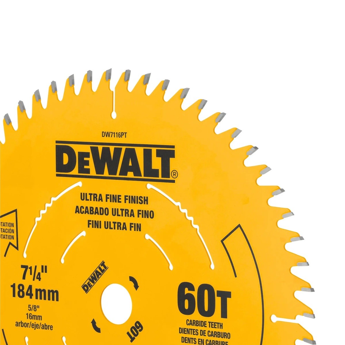 DeWalt DW7116PT 7-1/4" 60T Precision Trim Miter Saw Blade with 5/8" Arbor - 3