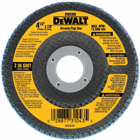DeWalt DW8306 4-1/2" x 7/8" 36 Grit Zirconia Flap Disc