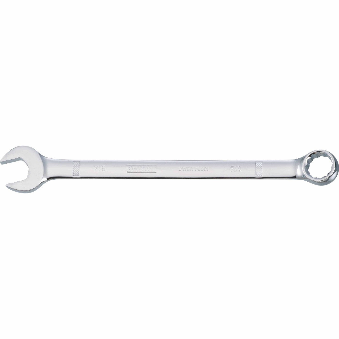 DeWalt DWMT72201OSP Mechanics Combination Wrench 7/8 in. product shot showing the open end and box end for SAE fastening and repair work in a shop or garage