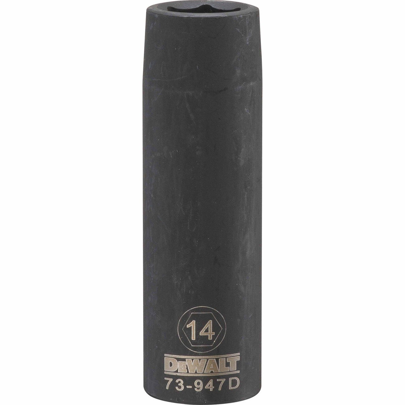 DeWalt DWMT73947OSP Mechanics 6 Point 1/2 inch Drive Deep Impact Socket 14 MM product view showing the deep 14 mm socket body for mechanic fastening work