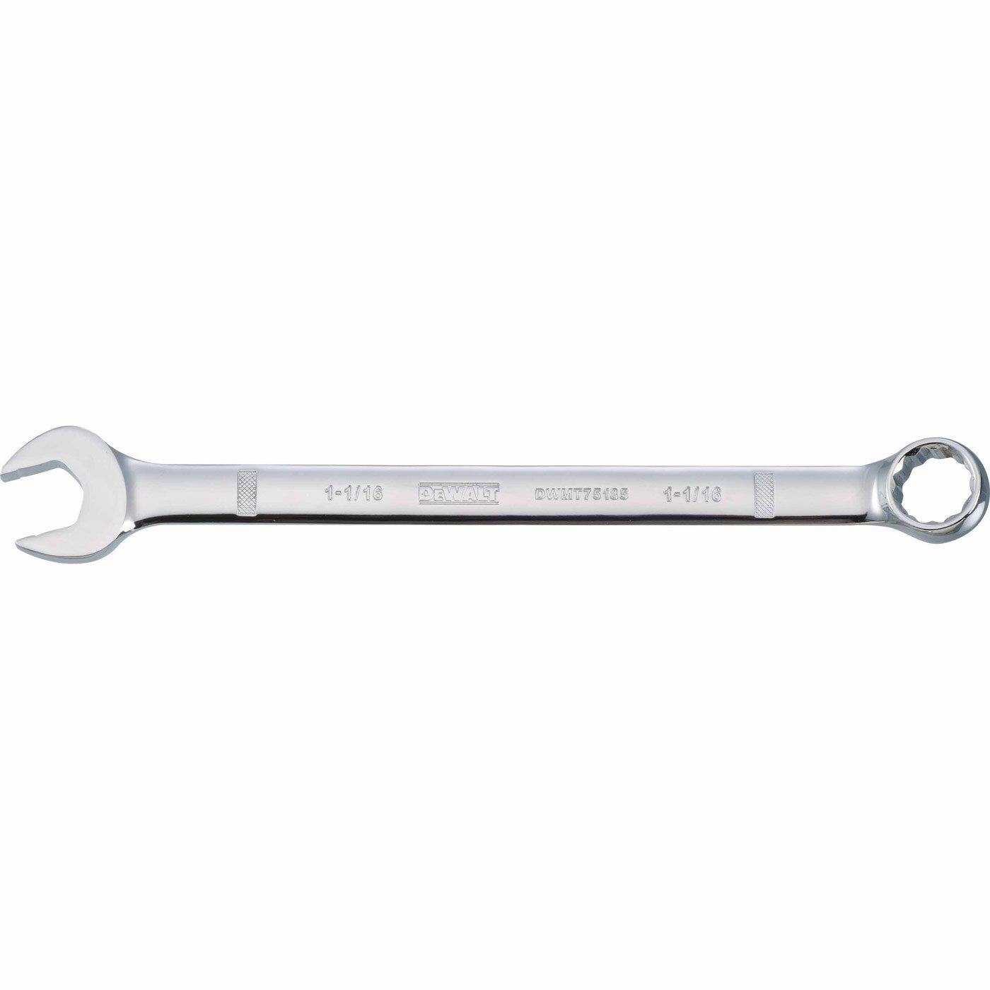 DeWalt DWMT75185OSP Mechanics Combination Wrench 1-1/16 in product shot showing the open end and box end for SAE fastening and maintenance work