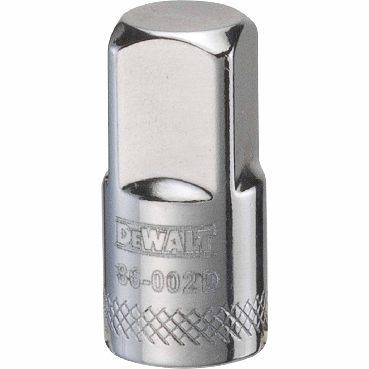 DeWalt DWMT86002OSP increasing adapter for socket fastening, polished hand tool accessory used to convert a 1/4 inch drive ratchet to fit 3/8 inch drive sockets in garage and mechanic work
