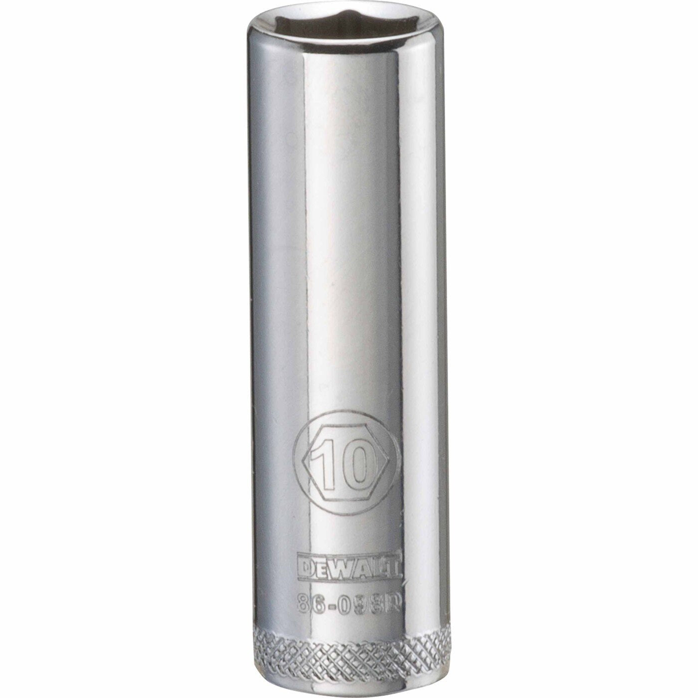 DeWalt DWMT86098OSP Mechanics 6-Point 1/4 in. Drive Deep Socket 10 mm shown as a chrome deep socket for mechanical fastening on bolts and nuts in shop and garage work