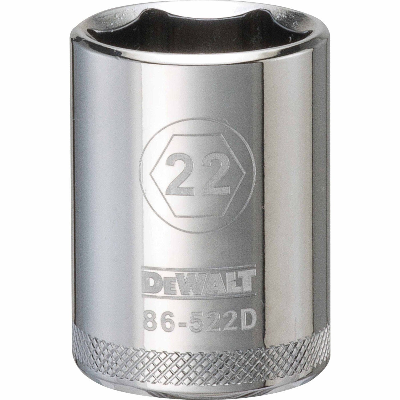 DeWalt DWMT86522OSP Mechanics 6 Point 1/2 inch Drive Socket 22 MM clean product view showing the 22 mm metric socket for automotive and mechanical fastening work