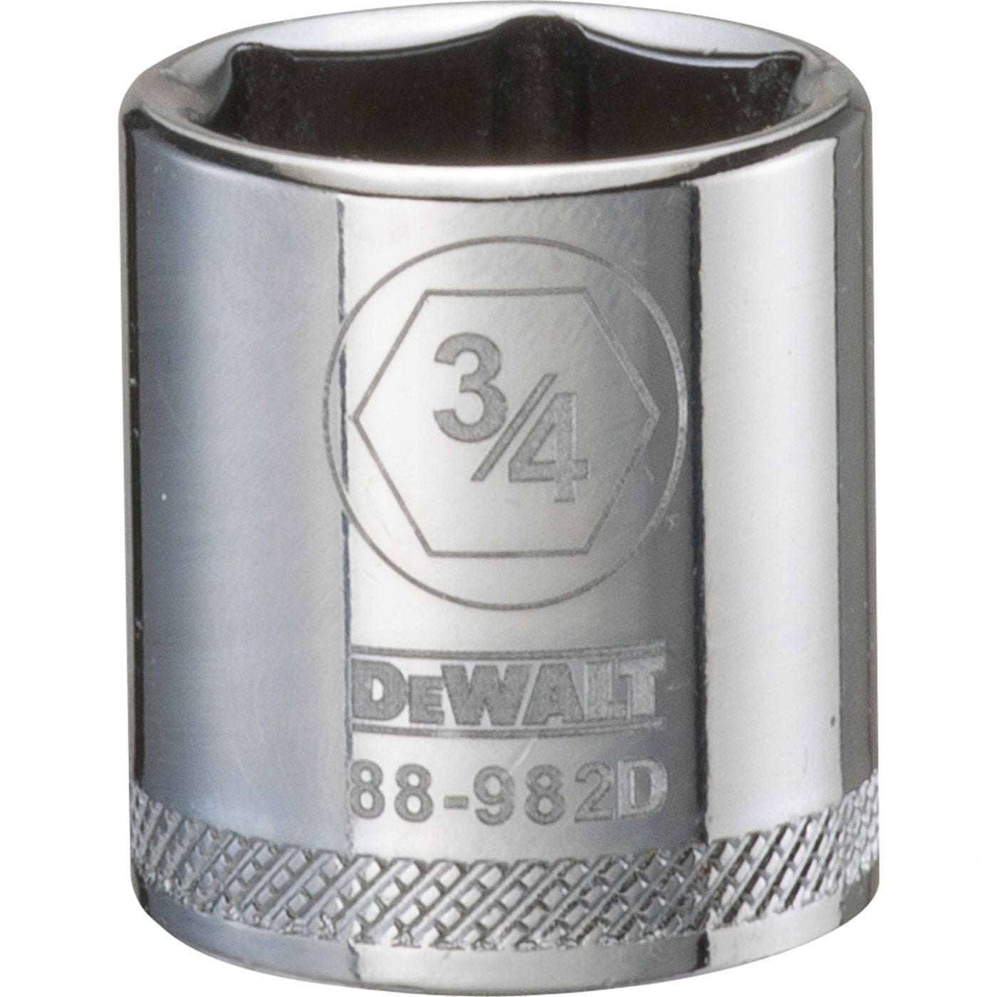 DeWalt DWMT88982OSP Mechanics 6 Point 3/8 Inch Drive Socket 3/4 Inch close-up showing the 6-point socket opening and knurled ring for automotive and general repair work