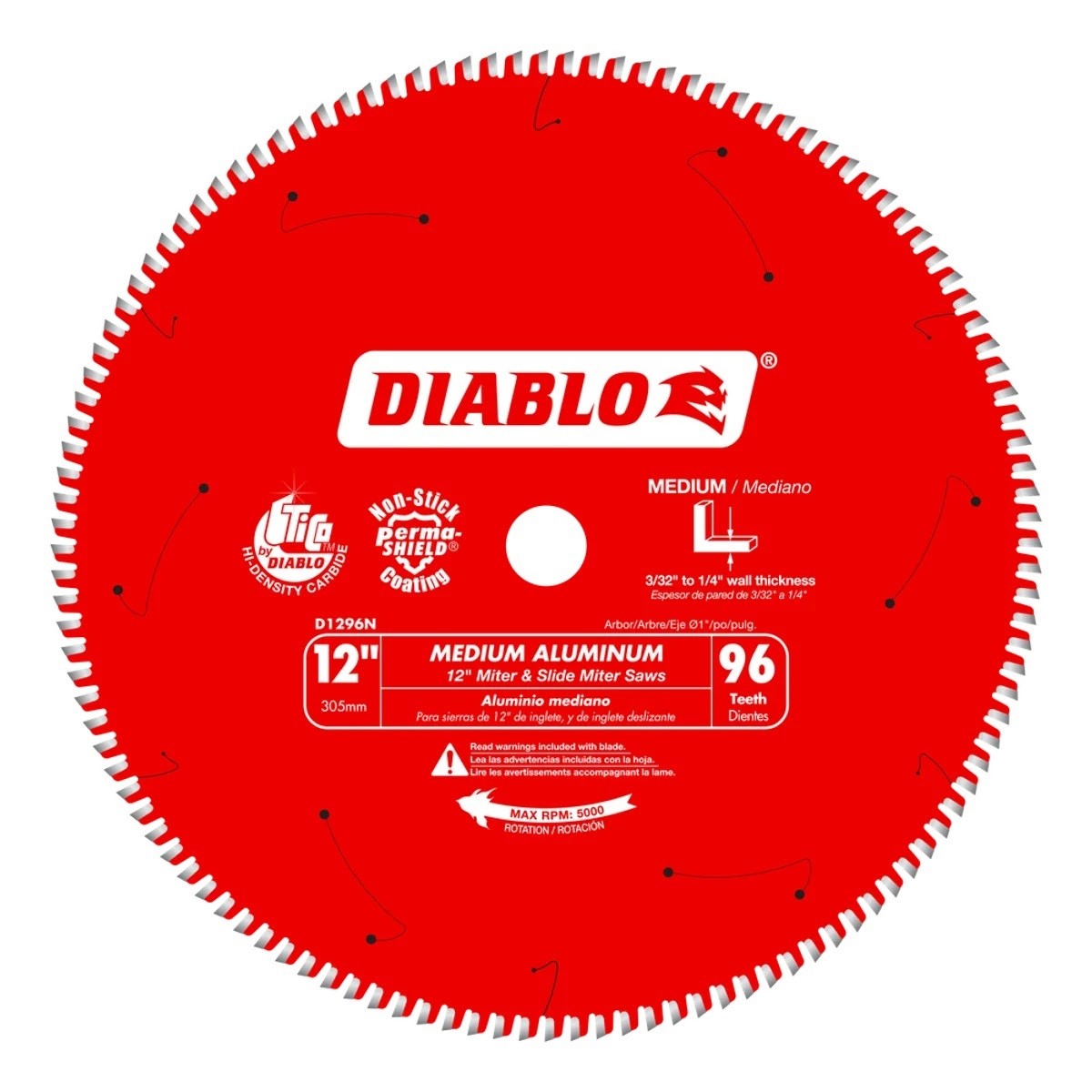 Diablo D1296N 12" x 96-Tooth Medium Aluminum Cutting Circular Saw Blade