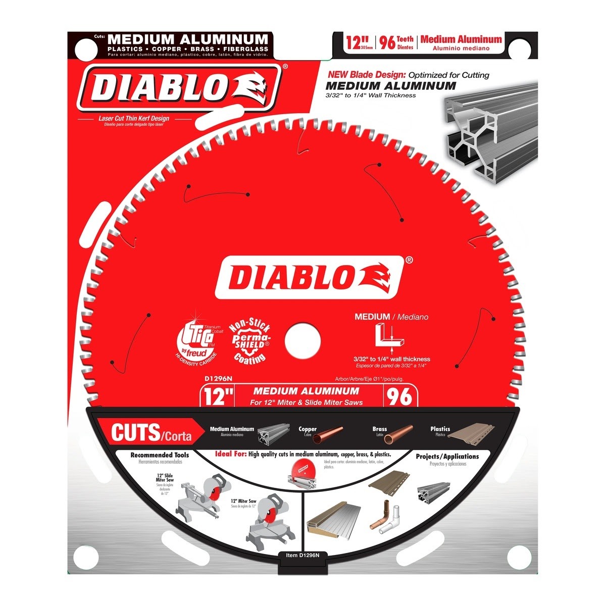 Diablo D1296N 12" x 96-Tooth Medium Aluminum Cutting Circular Saw Blade - 2