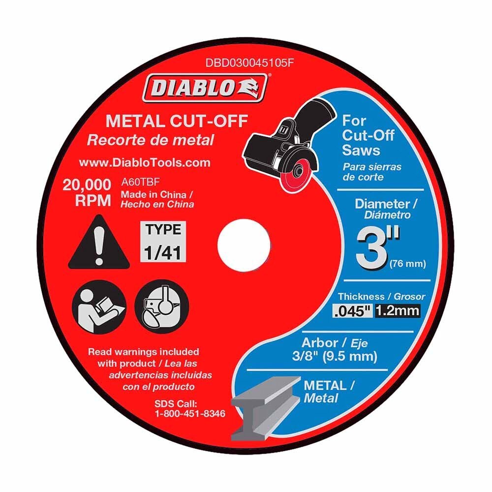 Diablo DBD030045105F 3" Metal Cut Off Disc - Thin Kerf (5-Pack)