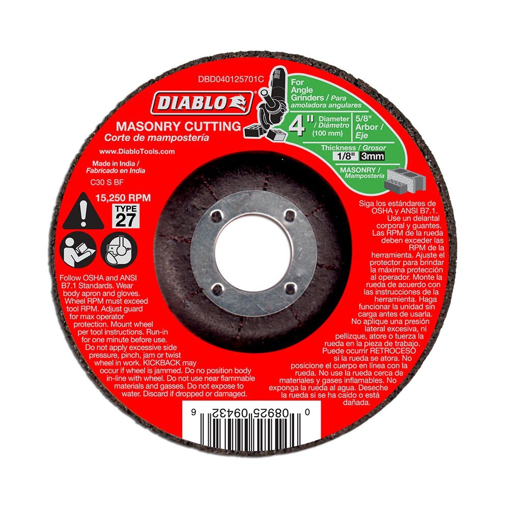 Diablo DBD040125701C 4" Masonry Cut Off Disc - Type 27