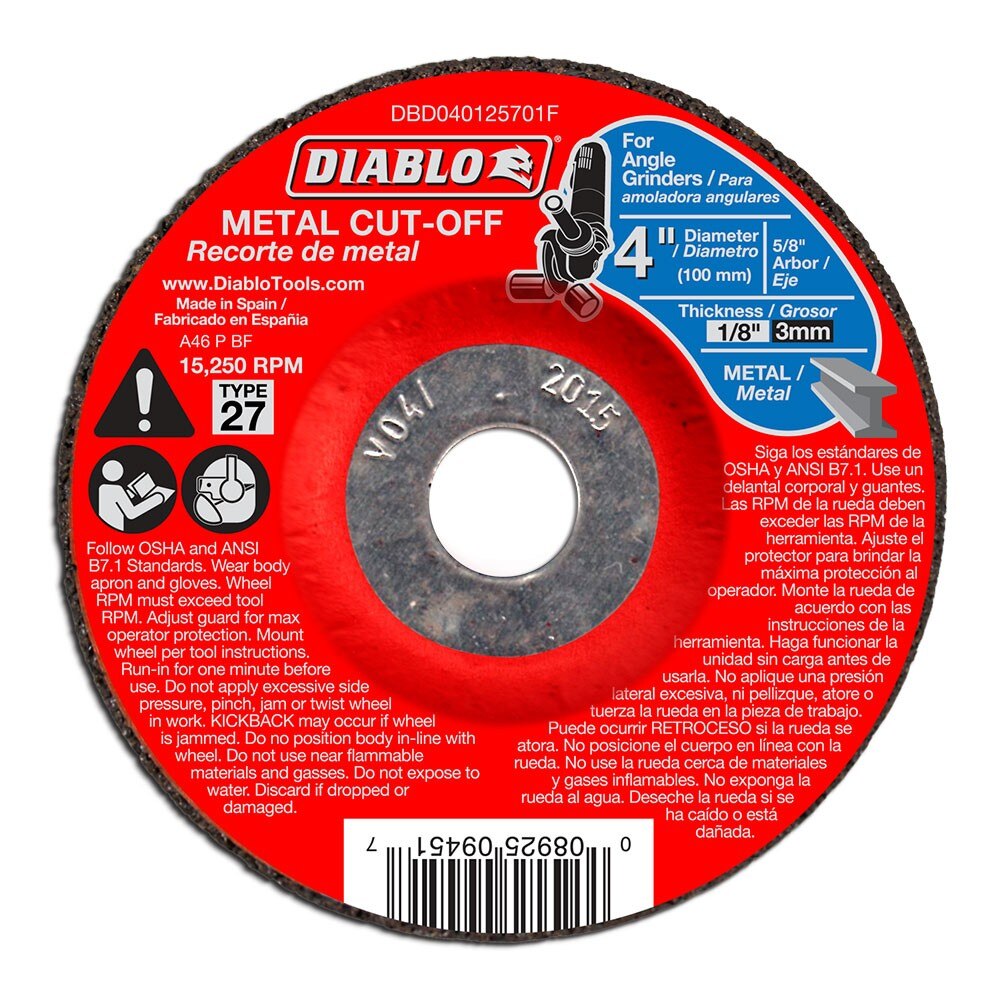 Diablo DBD040125701F 4" Metal Cut Off Disc - Type 27