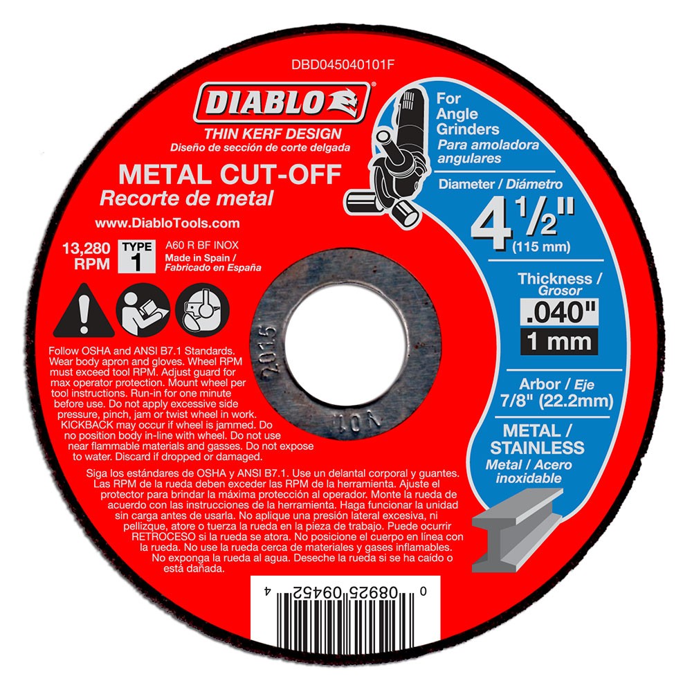 Diablo DBD045040125F 4-1/2" Metal Cut Off Disc - Thin Kerf, 25 Pack
