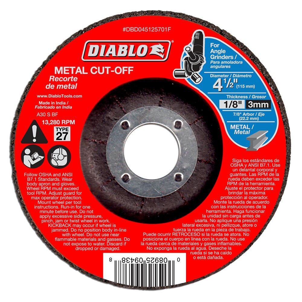 Diablo DBD045125701F 4-1/2" Metal Cut Off Disc - Type 27