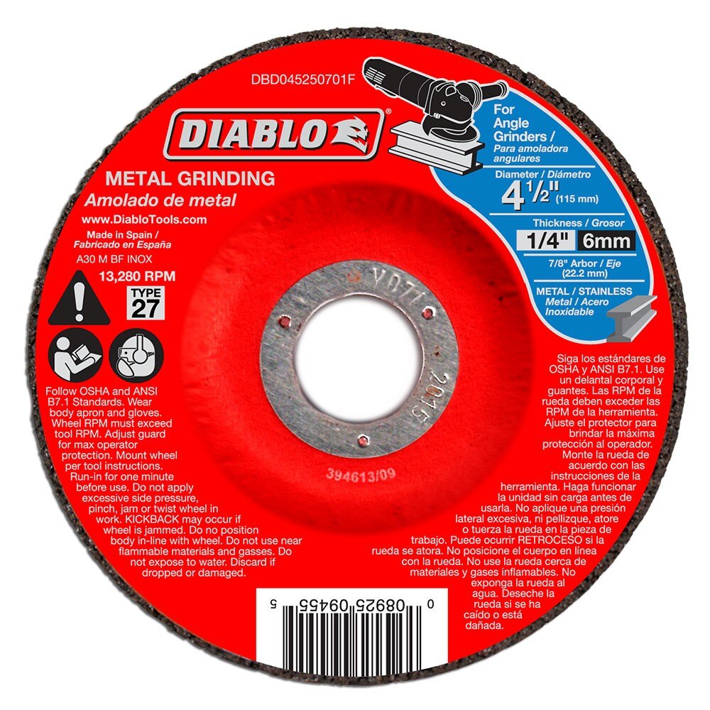 Diablo DBD045250701F 4-1/2" Metal Grinding Disc - Type 27