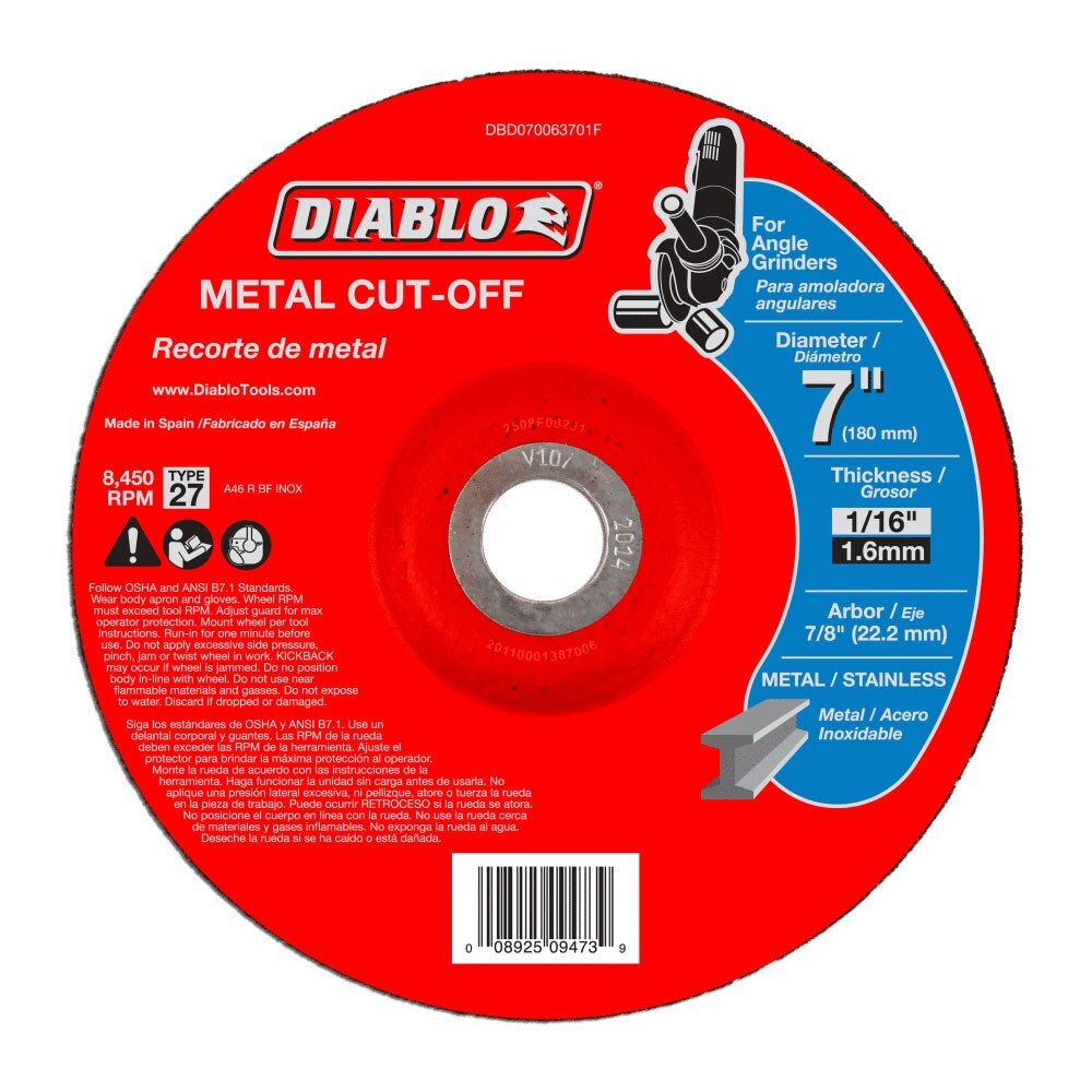 Diablo DBD070063701F 7" Metal Cut Off Disc - Type 27
