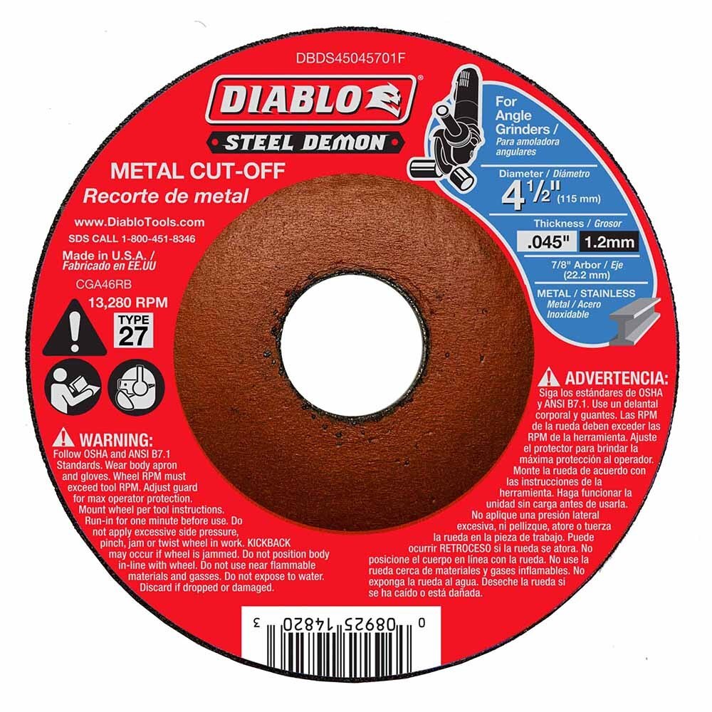 Diablo DBDS45045701F Steel Demon 4-1/2" Type 27 Metal Cut-Off Disc