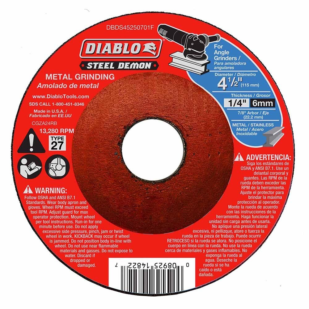 Diablo DBDS45250701F Steel Demon 4-1/2" Type 27 Metal Grinding Disc