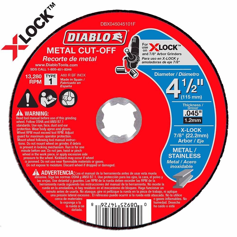 Diablo DBX045045101F 4-1/2" Thin Kerf Metal Cut-Off Disc for X-Lock and All Grinders