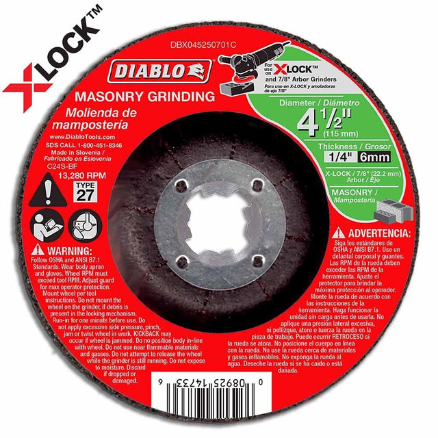 Diablo DBX045250701C 4-1/2" Type 27 Masonry Grinding Disc for X-Lock and All Grinders