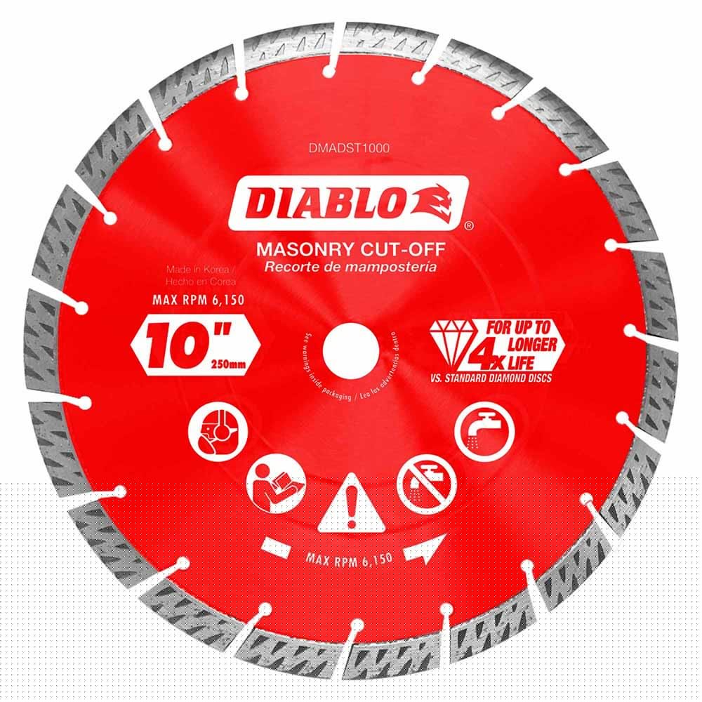 Diablo DMADST1000 10" Diamond Segmented Turbo Cut-Off Discs for Masonry