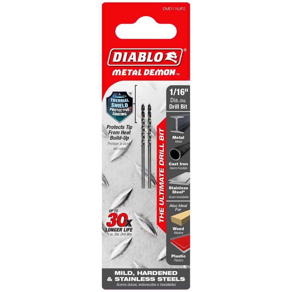 Diablo DMD116JP2 1/16" Metal Demon Drill Bits for Mild, Hardened and Stainless Steels (2-Pack) - 3