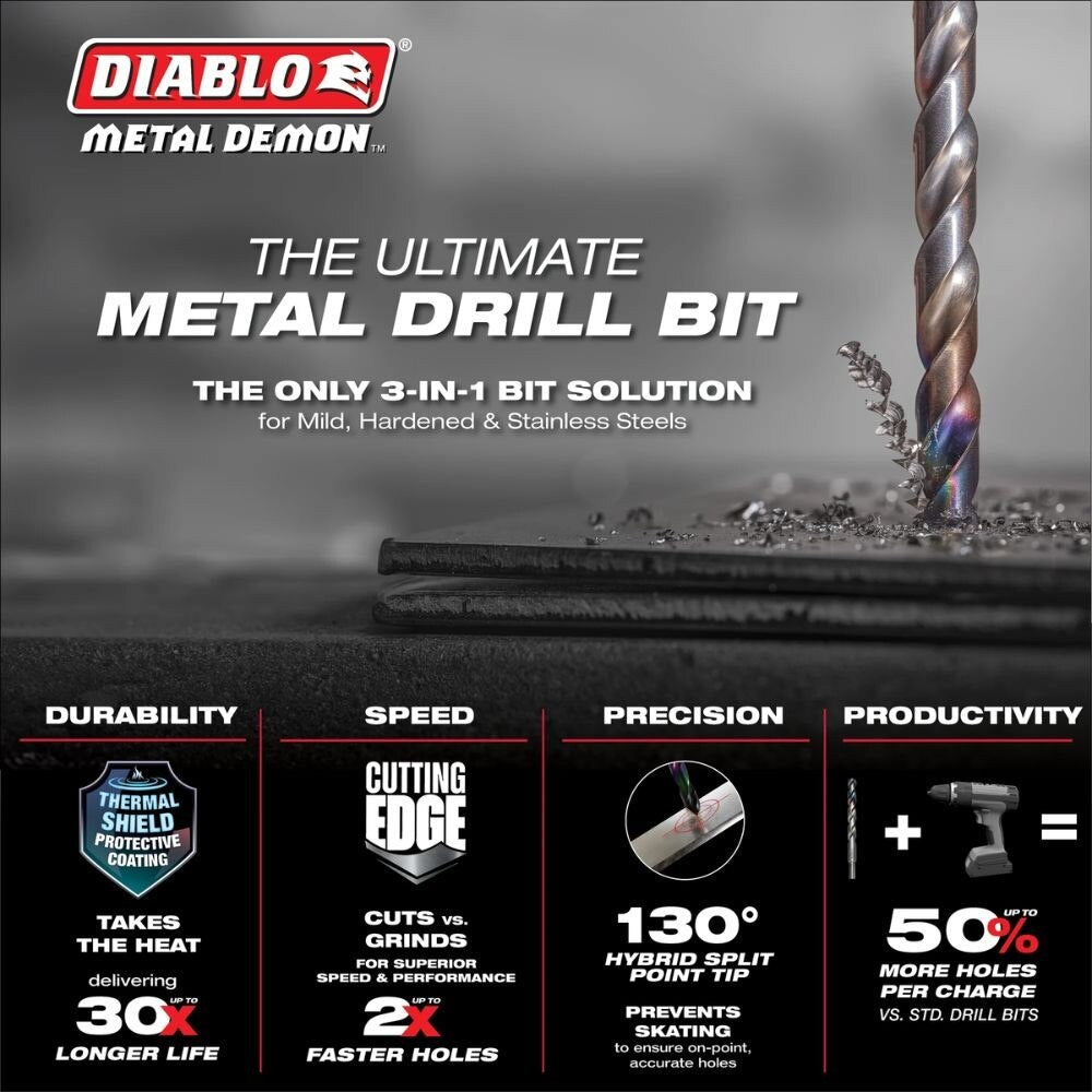 Diablo DMD1364JB 13/64" Metal Demon Drill Bits for Mild, Hardened and Stainless Steels - 2