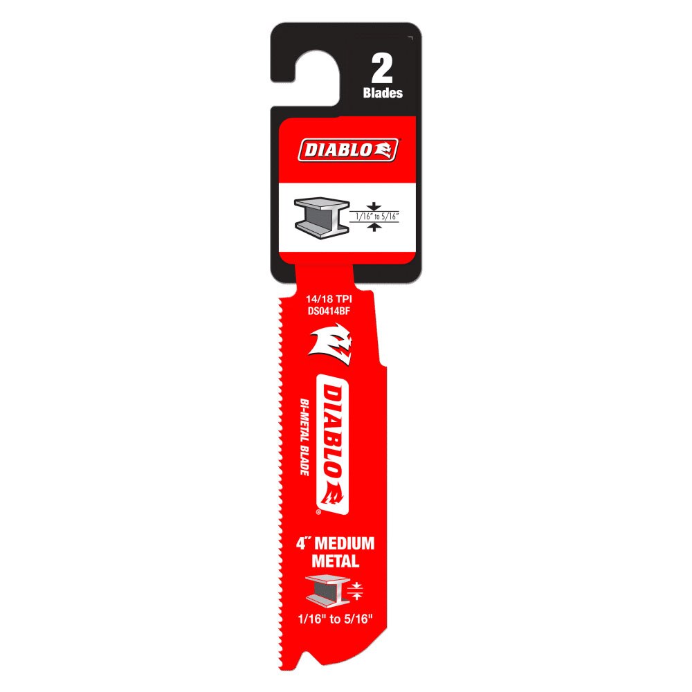 Diablo DS0414BF2 4" Bi-Metal Recip Blade for Medium Metal Cutting, 2Pk - 2
