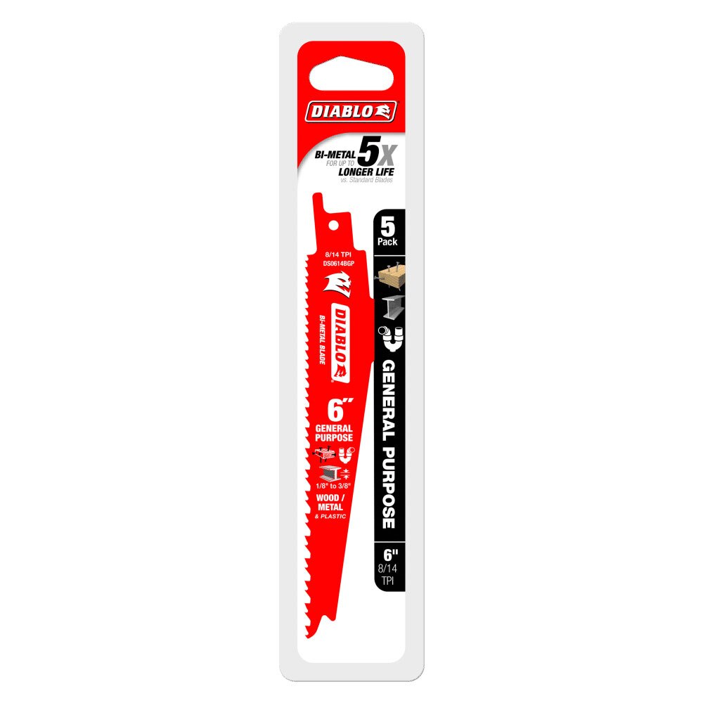 Diablo DS0614BGP5 6" 8/14TPI Bi-Metal Reciprocating Saw Blades for General Purpose Cuts (5 Pack) - 2