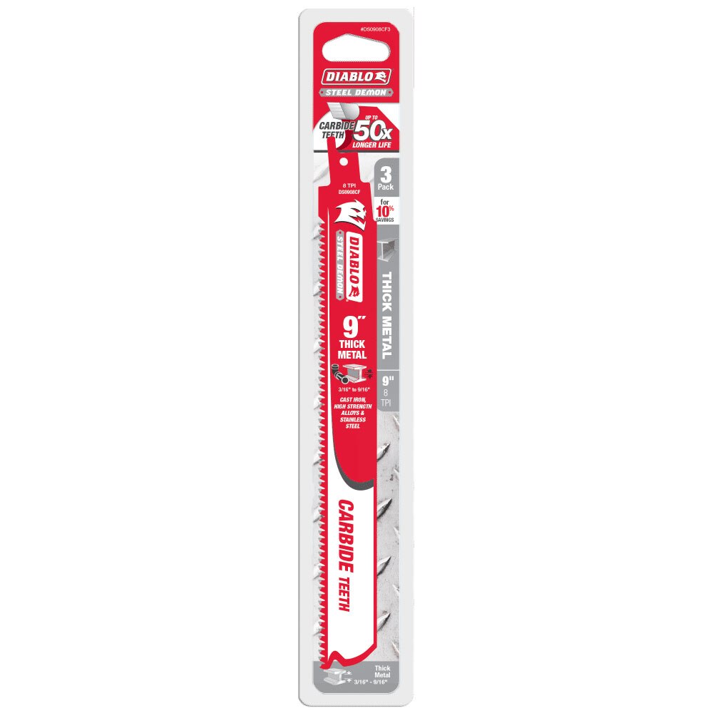 Diablo DS0908CF3 9" Steel Demon Carbide Recip Blades for Thick Metal Cutting, 3 Pack - 2
