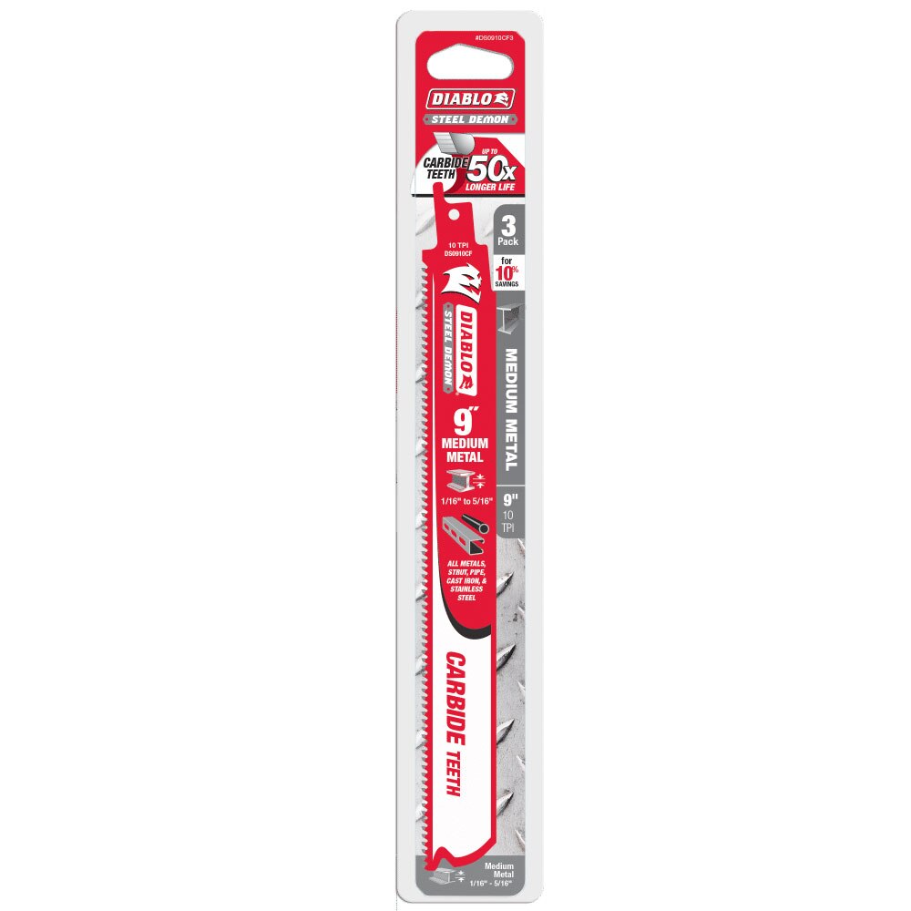 Diablo DS0910CF3 9" Steel Demon Carbide Recip Blades for Medium Metal Cutting, 3 Pack - 2