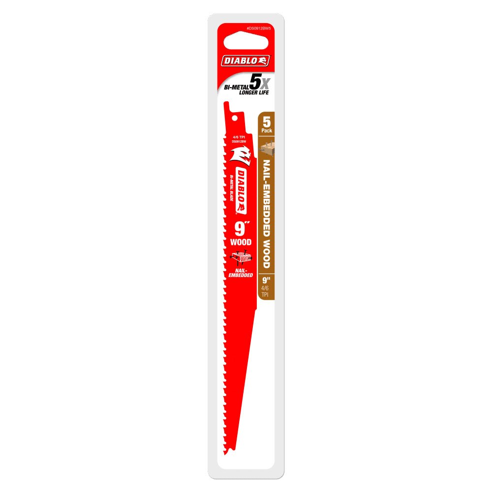 Diablo DS0912BW5 9" Bi-Metal Recip Blade for Nail Embedded Wood, 5Pack - 2