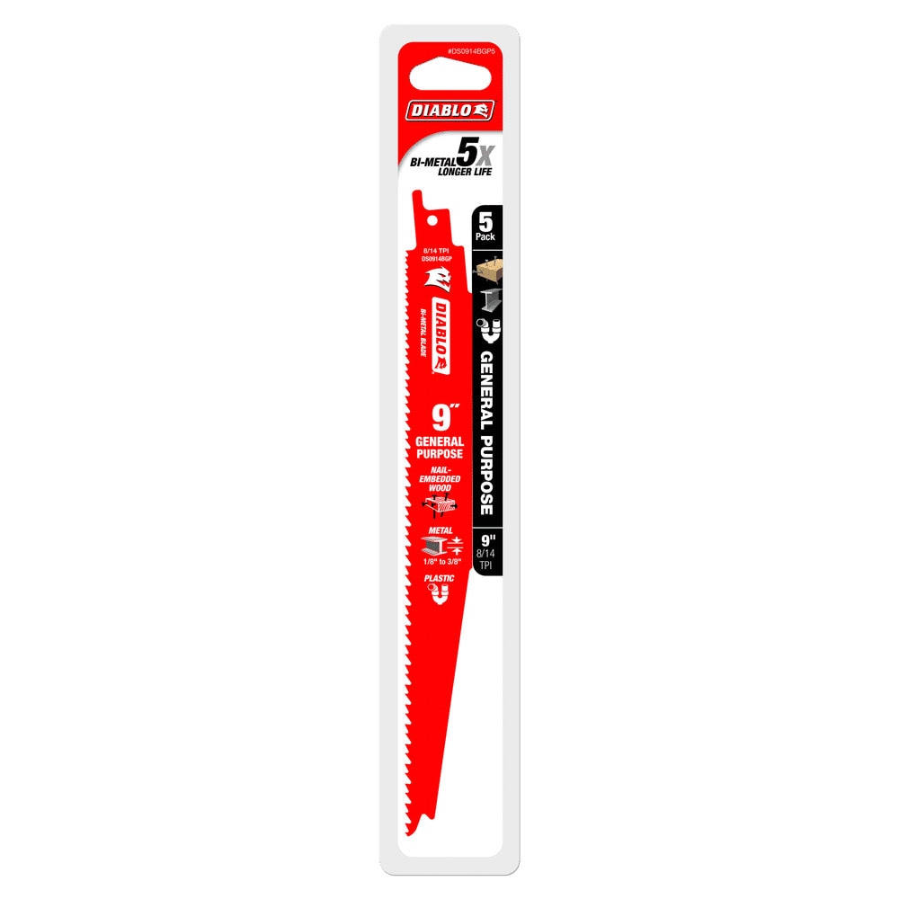 Diablo DS0914BGP5 9" 8/14 TPI Bi-Metal Reciprocating Saw Blades for General Purpose Cuts (5 Pack) - 2
