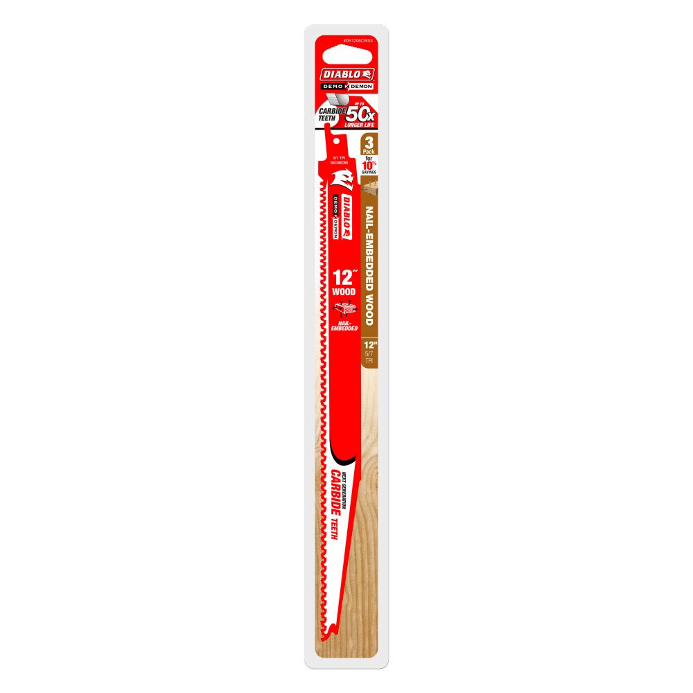 Diablo DS1206CWS3 12" Demo Demon Carbide Recip Blade for Nail-Embedded Wood, 3 Pack - 2