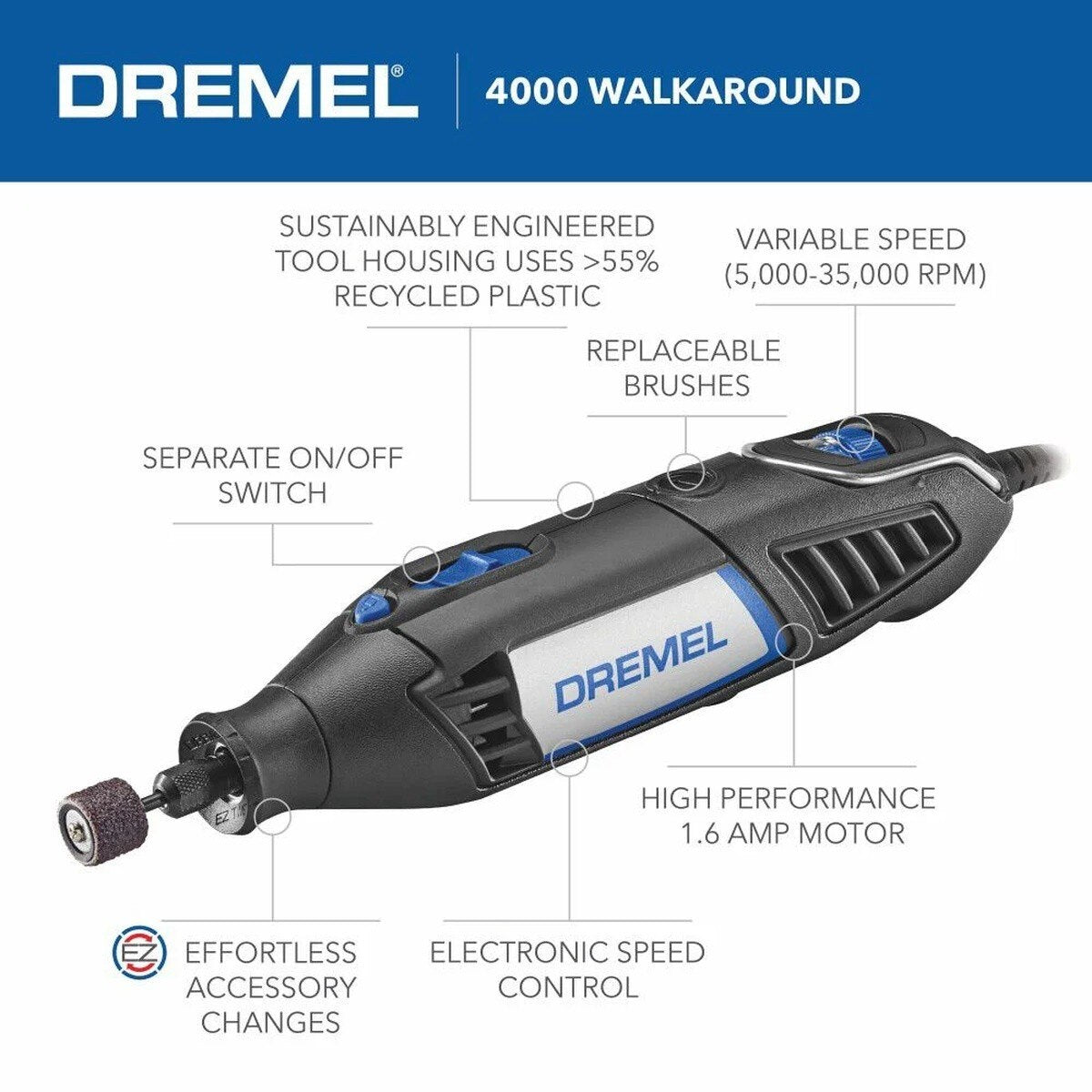 Dremel 4000-2/32 1.6 Amp Variable Speed Corded Rotary Tool Kit with Accessories and Carrying Bag (32 Piece) - 2
