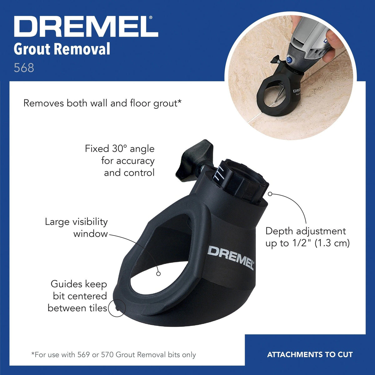 Dremel 568-01 Grout Removal Attachment with 1/16" Carbide Grout Removal Bit - 2