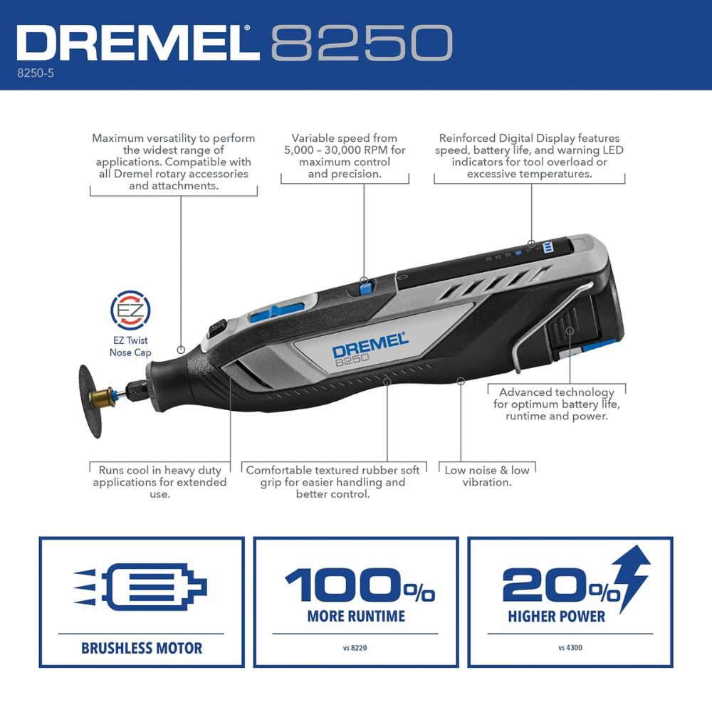 Dremel 8250-5 12V Cordless Brushless Rotary Tool Kit - 2