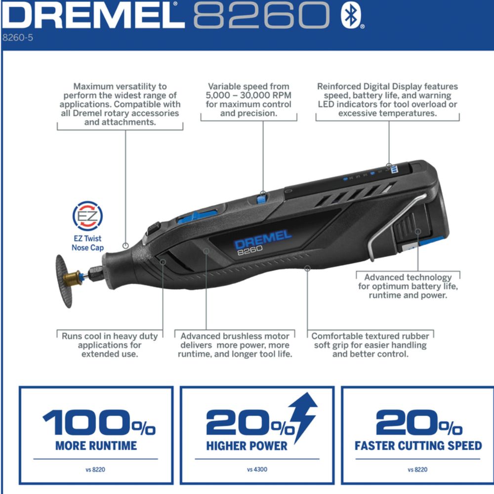 Dremel 8260-5 12V Cordless Brushless & Connected Rotary Tool Kit - 2