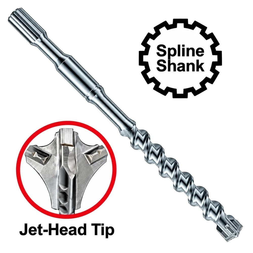 Driltec AE-475-230 7/8 in x 30 in x 36 in Jet-Head Carbide Spline Shank Rotary Hammer Bit